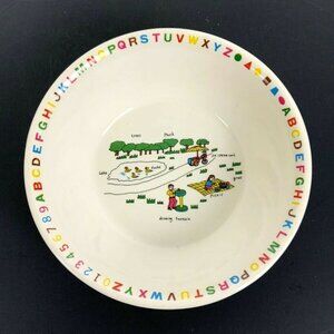 Interpur 1985 Childrens Melamine Bowl With ABC Design & Picnic In Park Scene